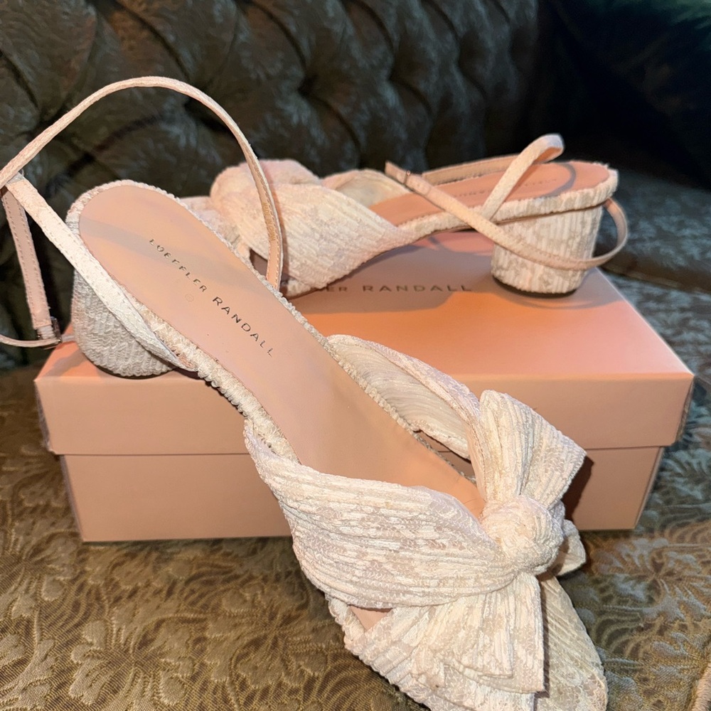 Loeffler Randall Dahlia Lace Bow Heel in White/Cream Lace